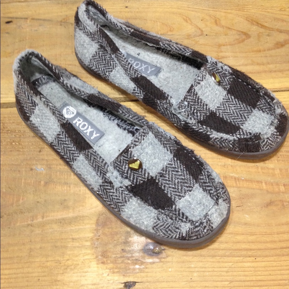 Roxy Checkered Black Gray Sparkle Moccasin Size 6